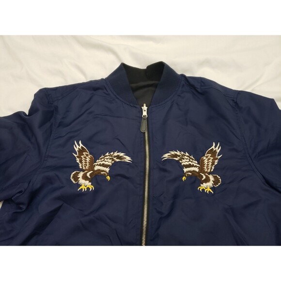 HUF Reversible Full Zip Jacket Mens Medium Black Blue Embroidered Hawks - Picture 1 of 16